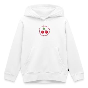 with me its not good cherry eating denglisch - Kids Premium Organic Hoodie - white - Front - AI Model Kid Female (0cm)