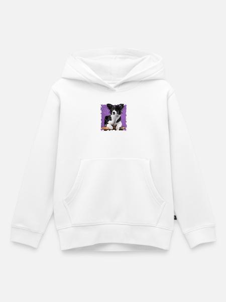 Hund sitzt auf Hocker - Kinder Premium Organic Hoodie - Weiß