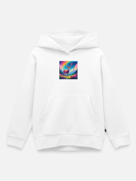 Hirsch mit Regenbogen - Kinder Premium Organic Hoodie - Weiß