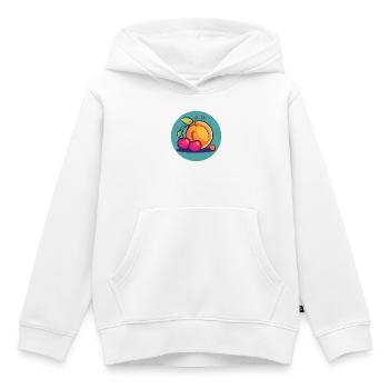 Fruits d'été, abricot, cerises, soleil et liberté - Sweat Premium à capuche enfant bio - blanc - Devant - AI Model Kid Female (0cm)