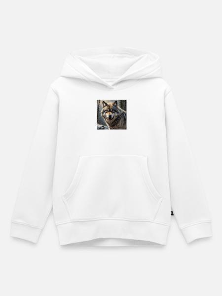 Loup - Sweat Premium à capuche enfant bio - blanc