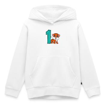 Numéro 1 Numéro Un - Motif Tigre - Sweat Premium à capuche enfant bio - blanc - Devant - AI Model Kid Female (0cm)