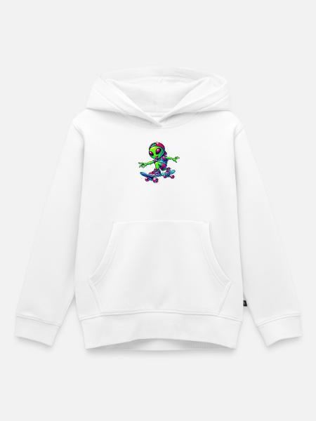 Skater Alien Design - Kinder Premium Organic Hoodie - Weiß