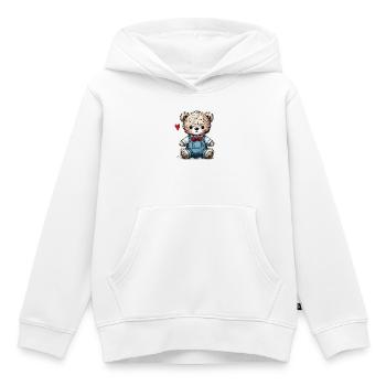 Ours en peluche vintage avec salopette - Sweat Premium à capuche enfant bio - blanc - Devant - AI Model Kid Female (0cm)