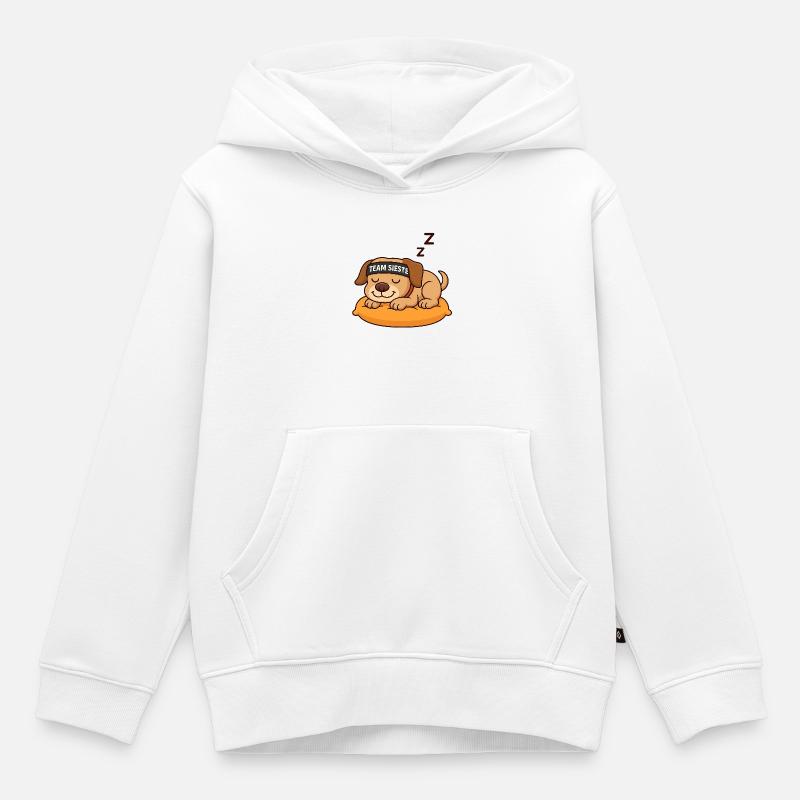 Team Sieste – Le Chien Chill Suprême - Sweat Premium à capuche enfant bio - blanc
