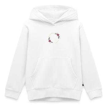 Octogone jaune doré - Fleurs rouges et feuilles vertes - Sweat Premium à capuche enfant bio - blanc - Devant - AI Model Kid Female (0cm)