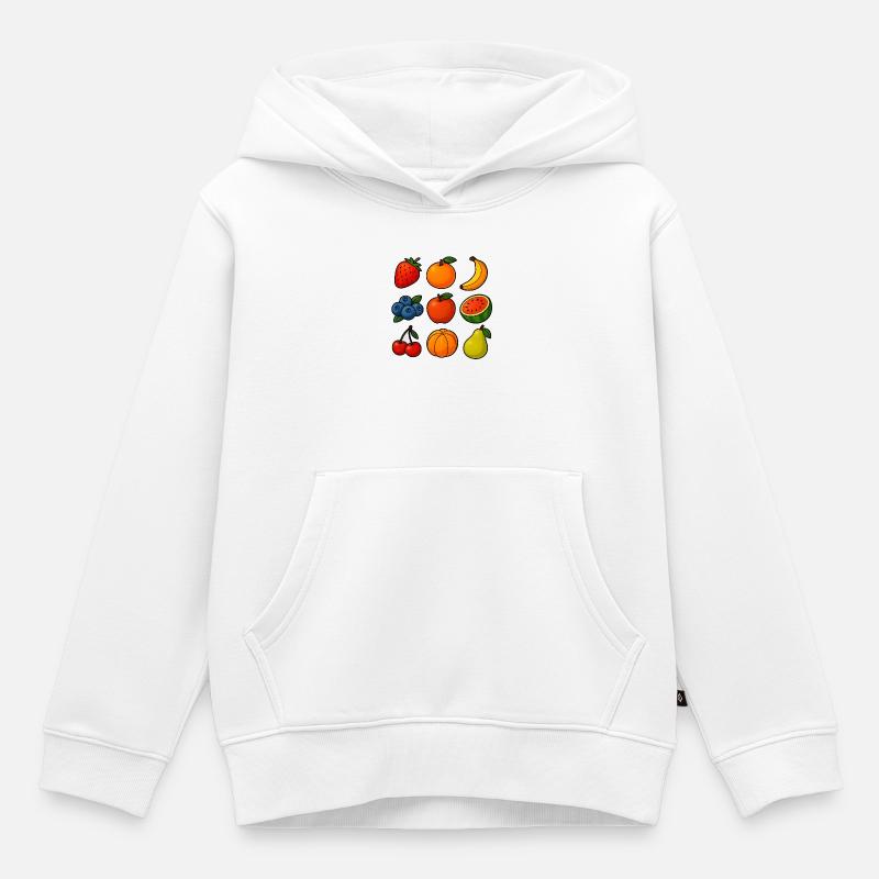 Sélection colorée de fruits frais dans le style dessin animé - Sweat Premium à capuche enfant bio - blanc
