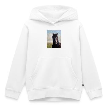 Realistisches Pferdeporträt auf Leinwand - Kinder Premium Organic Hoodie - Weiß - Vorne - AI Model Kid Female (0cm)