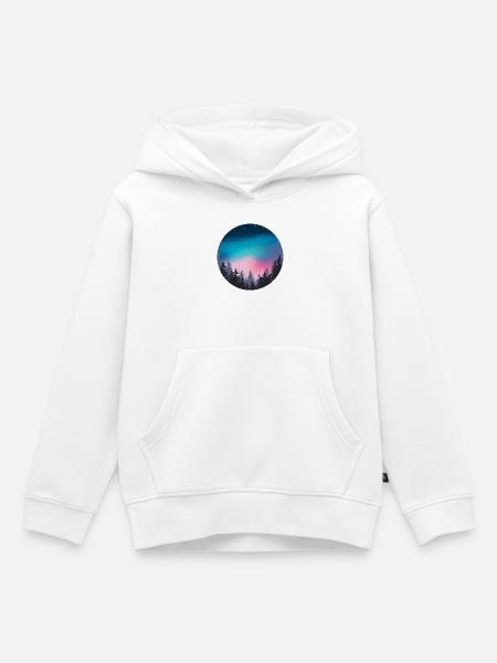 Nachthimmel, Aurora, Waldlandschaft - Kinder Premium Organic Hoodie - Weiß