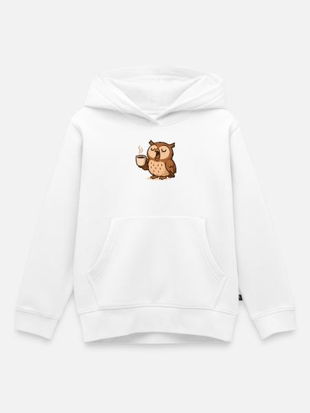 Kaffeetrinkende Eule Illustration - Kinder Premium Organic Hoodie - Weiß