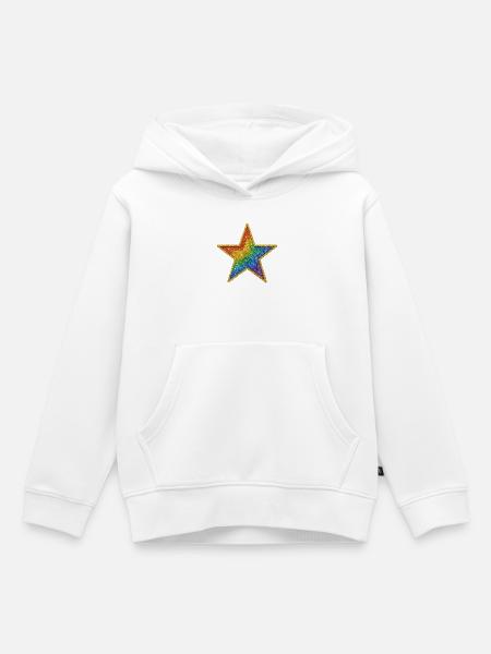 Regenbogen-Glitzer-Stern-Patch-Design - Kinder Premium Organic Hoodie - Weiß