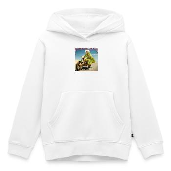 Oma auf Motorrad im Wüstensand Lebensfreude Alter - Kinder Premium Organic Hoodie - Weiß - Vorne - AI Model Kid Female (0cm)