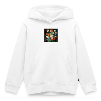 Tapisserie colorée de la galerie des tulipes et des jonquilles - Sweat Premium à capuche enfant bio - blanc - Devant - AI Model Kid Female (0cm)