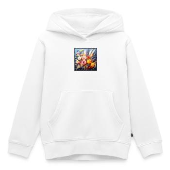 Bouquet floral automnal broderie tapisserie - Sweat Premium à capuche enfant bio - blanc - Devant - AI Model Kid Female (0cm)