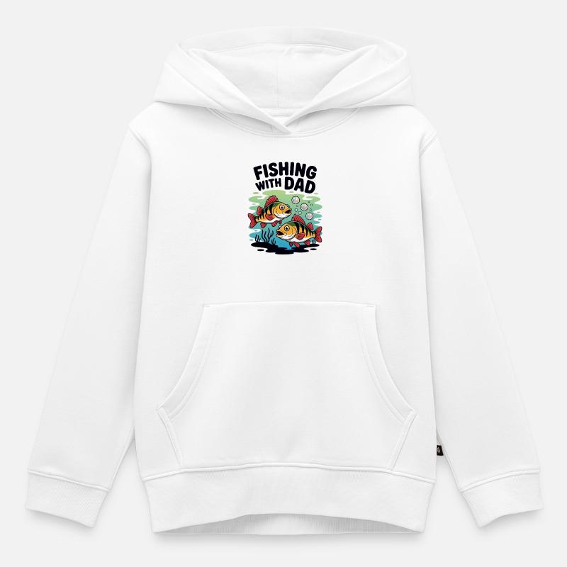 Pêche avec papa le week-end - Sweat Premium à capuche enfant bio - blanc