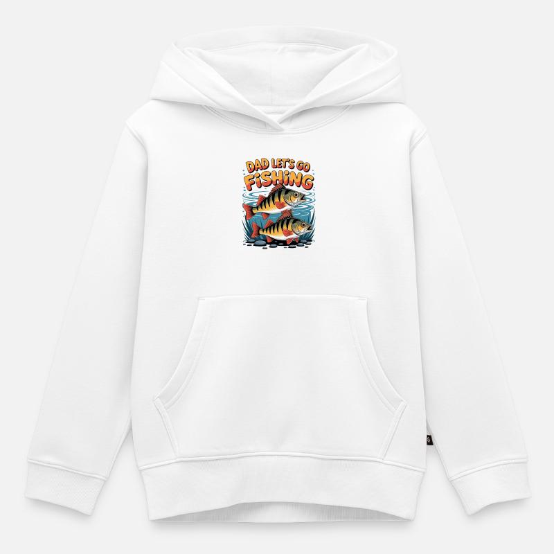Pêche avec papa le week-end - Sweat Premium à capuche enfant bio - blanc