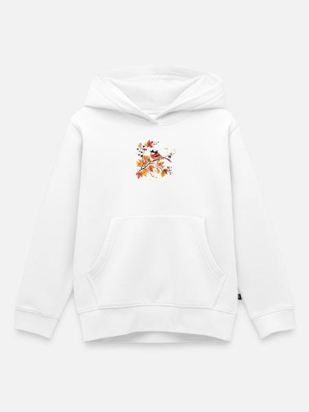 Vogel im Herbst auf Blattzweig - Kinder Premium Organic Hoodie - Weiß