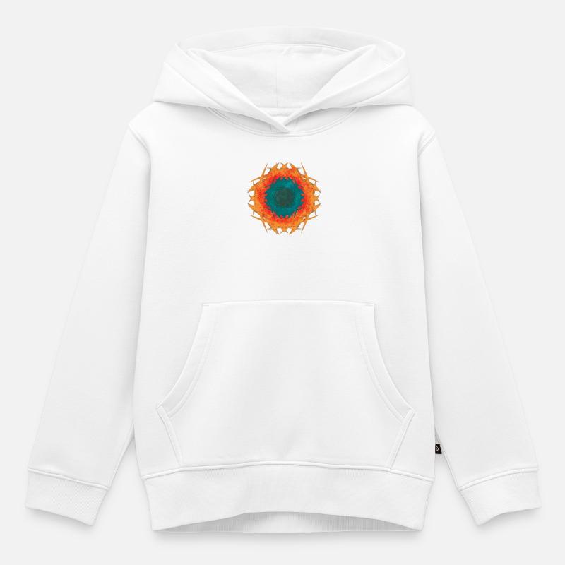Kaléidoscope Mandala de Feu - Sweat Premium à capuche enfant bio - blanc