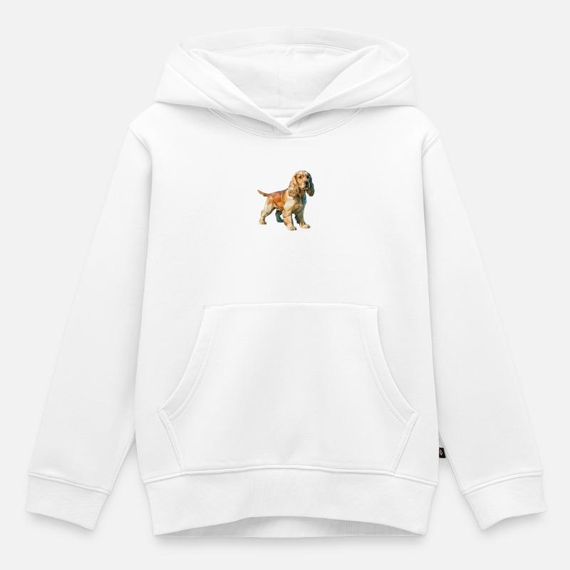 Cocker Spaniel - Cool Low Poly Logo - Kids Premium Organic Hoodie - white