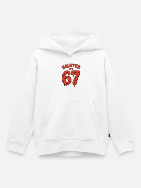 Haunted By 67 Six Seven Meme Gen Alpha Basketball - Premium børne hættetrøje økologisk - hvid