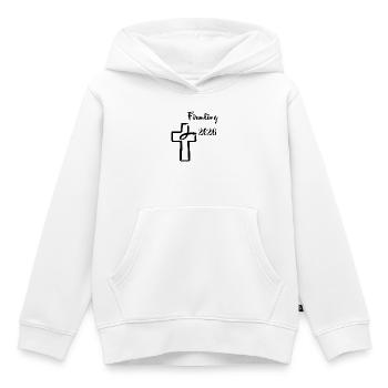 Confirmation 2026 Confirmation Des poissons plongent dans la croix - Sweat Premium à capuche enfant bio - blanc - Devant - AI Model Kid Female (0cm)