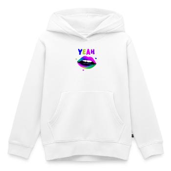 Arc-en-ciel Lip Art YEAH Neon Kiss - Sweat Premium à capuche enfant bio - blanc - Devant - AI Model Kid Female (0cm)