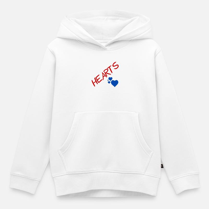 Coeurs bleus et lettres rouges - Sweat Premium à capuche enfant bio - blanc