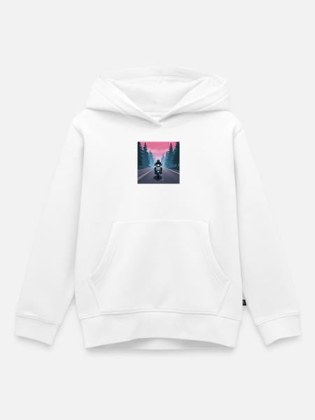 Motorradfahrer im Wald - Kinder Premium Organic Hoodie - Weiß
