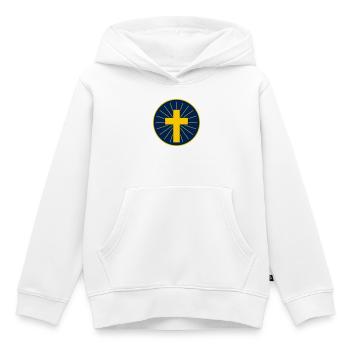 Goldenes Kreuz mit Strahlen - Kinder Premium Organic Hoodie - Weiß - Vorne - AI Model Kid Female (0cm)