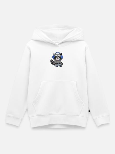 Waschbär beim Gamen - Kinder Premium Organic Hoodie - Weiß