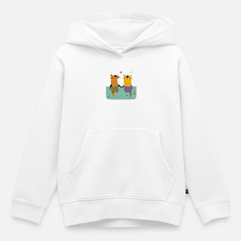 Deux loutres amoureuses - Sweat Premium à capuche enfant bio - blanc