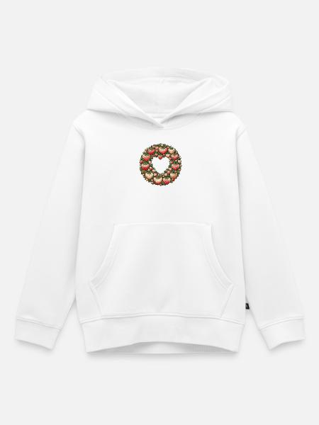 Erdbeer-Herzkranz - Kinder Premium Organic Hoodie - Weiß