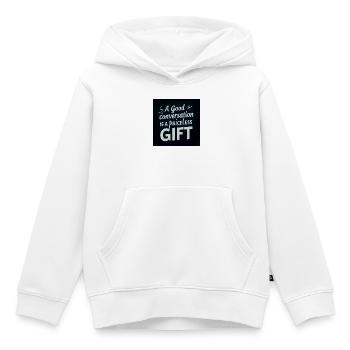 Une bonne conversation est un cadeau précieux - Sweat Premium à capuche enfant bio - blanc - Devant - AI Model Kid Female (0cm)
