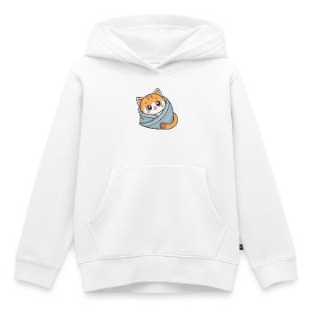 Chaton doux echarpe bleue - Sweat Premium à capuche enfant bio - blanc - Devant - AI Model Kid Female (0cm)
