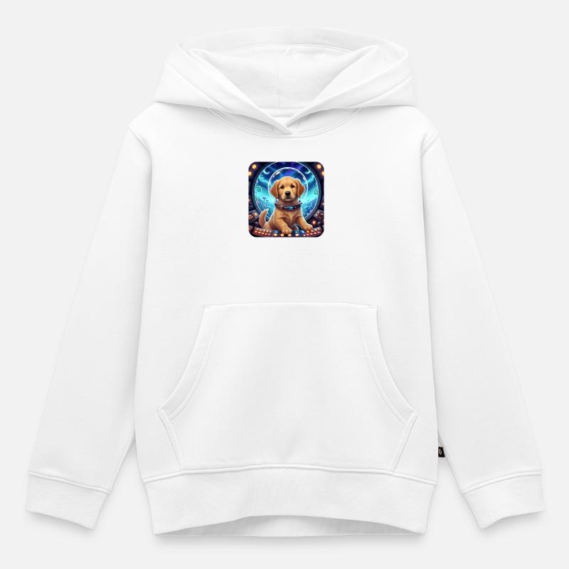 Astronaute chiot avec un casque spatial - Sweat Premium à capuche enfant bio - blanc