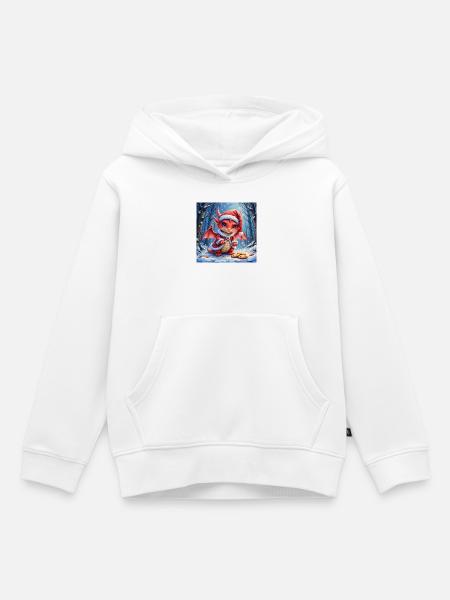 Bezaubernder Weihnachtsdrache im verschneiten Wald - Kinder Premium Organic Hoodie - Weiß