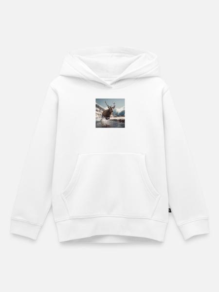Springender Hirsch in den Alpen - Kinder Premium Organic Hoodie - Weiß