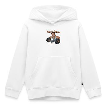 Graphique de la musculation Fitness Maniac - Sweat Premium à capuche enfant bio - blanc - Devant - AI Model Kid Female (0cm)