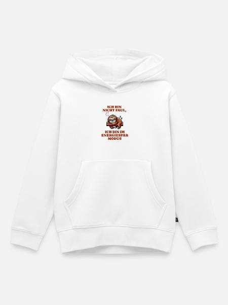 Paresseux en mode économie d’énergie. Je ne suis pas paresseux. - Sweat Premium à capuche enfant bio - blanc