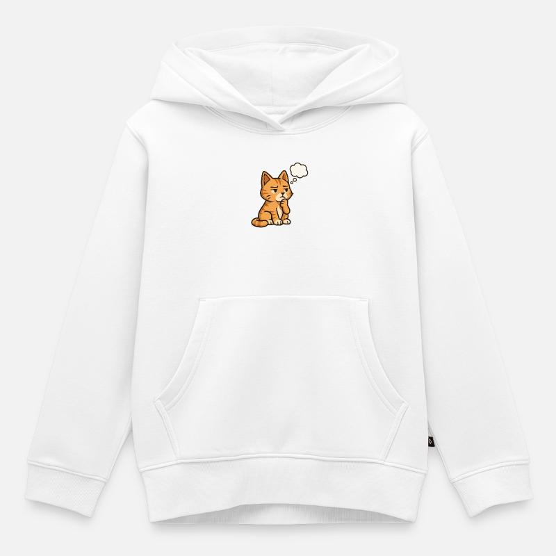 Chat-Réfléchi - Sweat Premium à capuche enfant bio - blanc