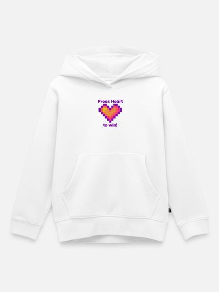 Press Heart to Win,Gamer Love Language - Kinder Premium Organic Hoodie - Weiß