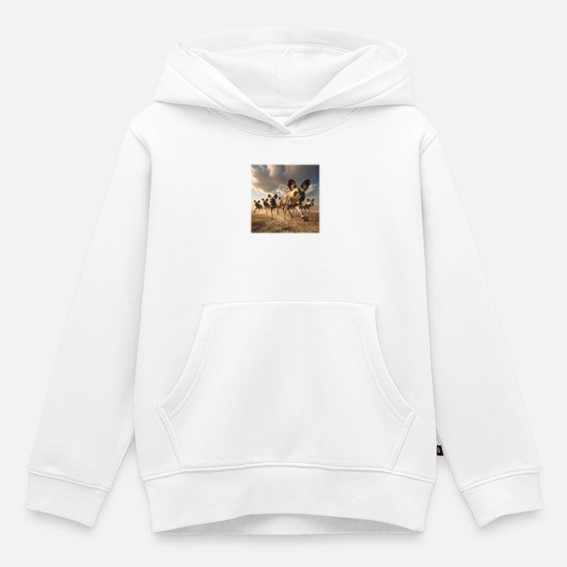 Groupe des Hyènes Conception de la Faune Savannah - Sweat Premium à capuche enfant bio - blanc