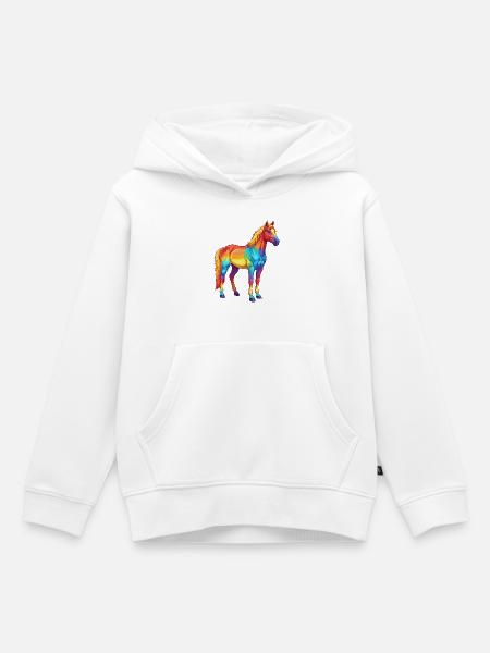 Buntes Pferderegenbogen-Pop-Art-Aquarell - Kinder Premium Organic Hoodie - Weiß