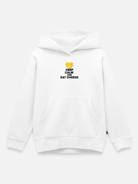 MANTÉN LA CALMA Y COME QUESO, REGALO 🧀 DE ADICTO AL QUESO - Sudadera Premium con capucha infantil orgánica - blanco