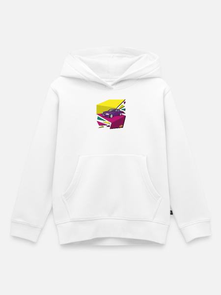 Lila Auto im Neon-Geomuster - Kinder Premium Organic Hoodie - Weiß