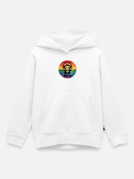 Regenbogen DJ Affe – Kopfhörer Rockhandzeichen - Kinder Premium Organic Hoodie - Weiß