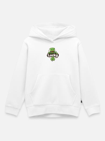Lucky Leprechaun-Hut-Cartoon - Kinder Premium Organic Hoodie - Weiß