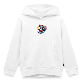Llama avec boombox dans une ambiance rétro - Sweat Premium à capuche enfant bio - blanc - Devant - AI Model Kid Female (0cm)