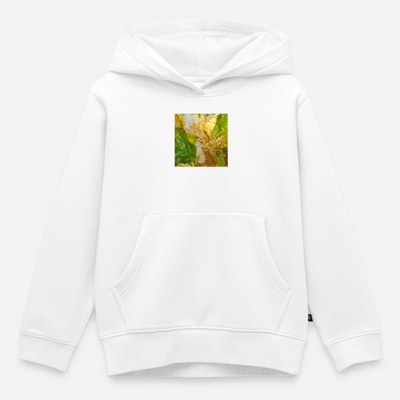 Abstraction vert doré avec texture métallique - Sweat Premium à capuche enfant bio - blanc