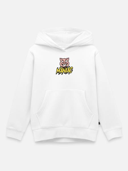 Maniac Crazy Pig Lustiges Maskottchen-Design - Kinder Premium Organic Hoodie - Weiß